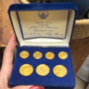 Gold Coin Set in Blue Velvet Box Ronald Regan